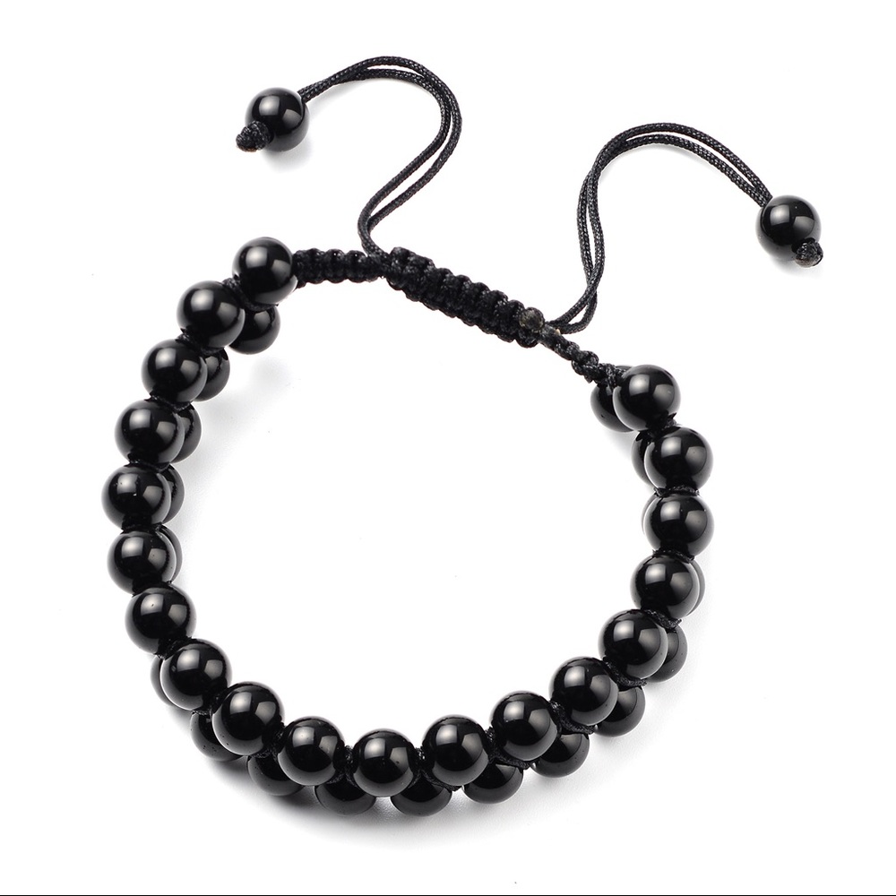 Black Agate Cotton Cord Bracelet